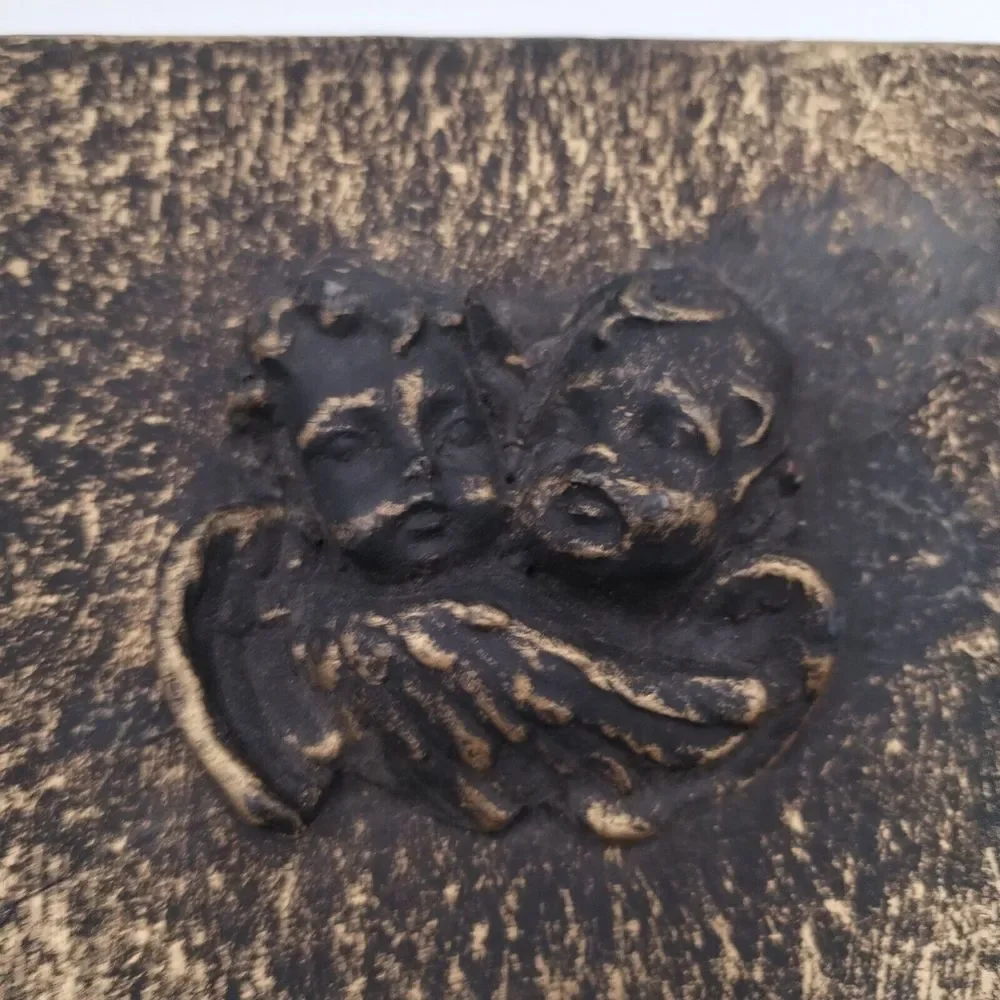 Angel Cherub Gift Box Hard Cardboard Forged Vintage Looking‎ Brown 7x5x3 Inches